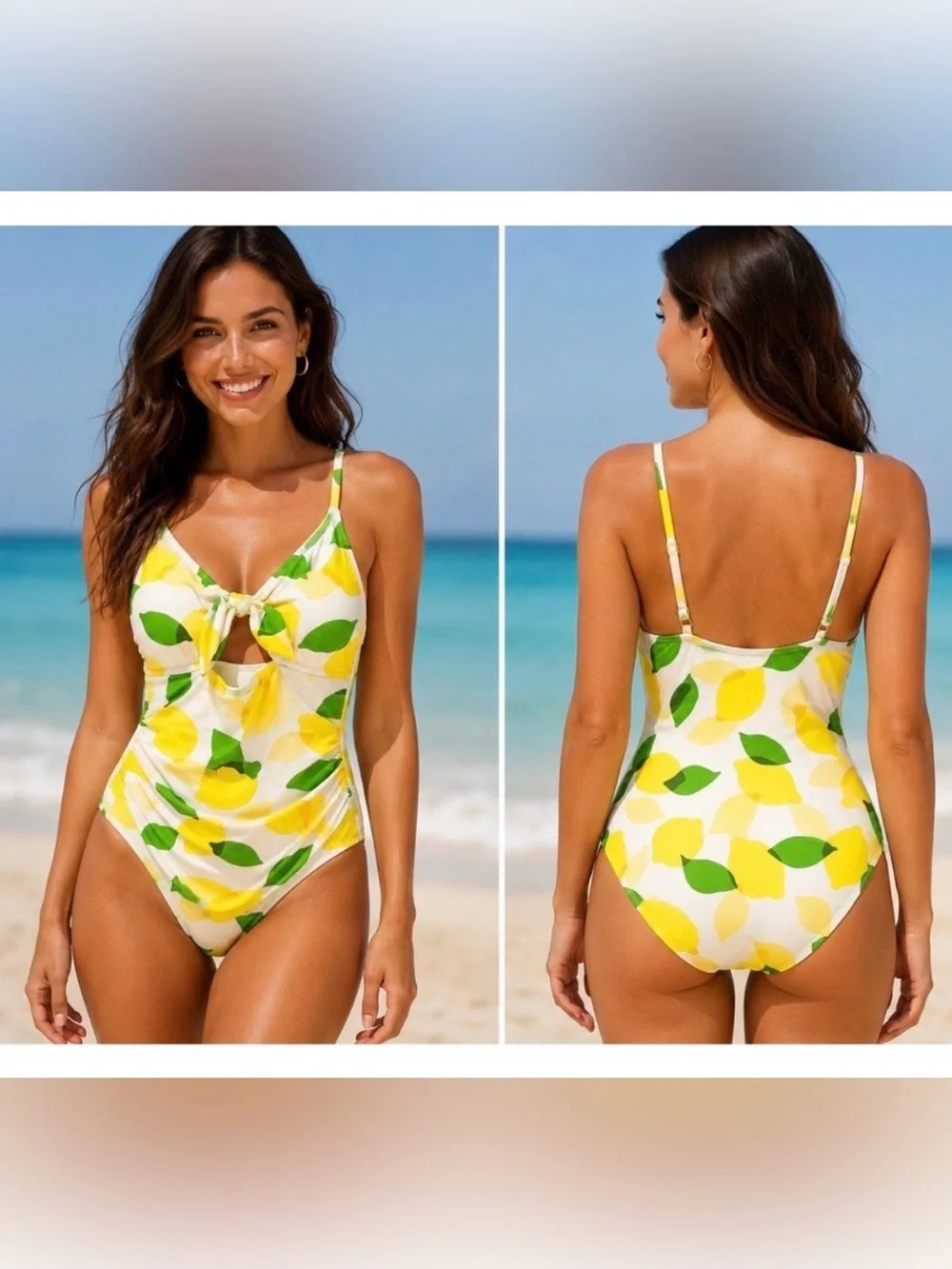 kate spade Lemon-Print Tie-Front Shirred One-Piece Swimsuit NWT